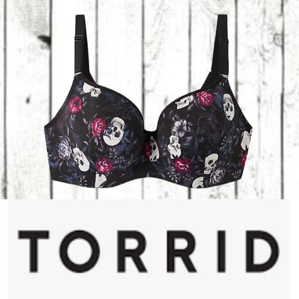 TORRID Bra 40G Full Coverage Lined Balconette 360 Back Smoothing Skull Floral
